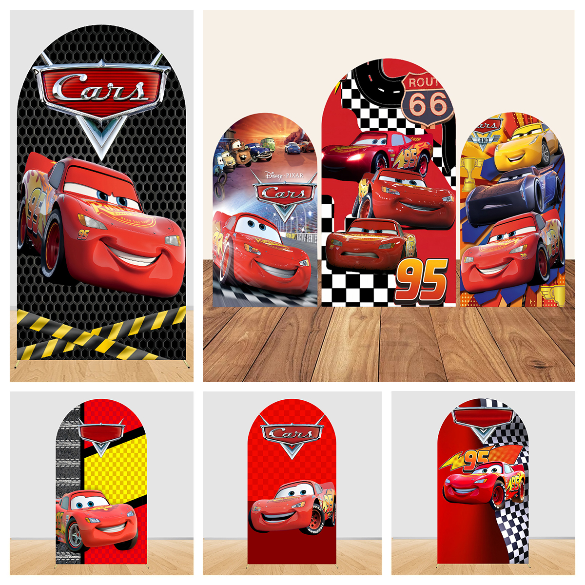 Lighting Mcqueen Birthday Decor - Lightning McQueen Racing Arch Backdrop Cover