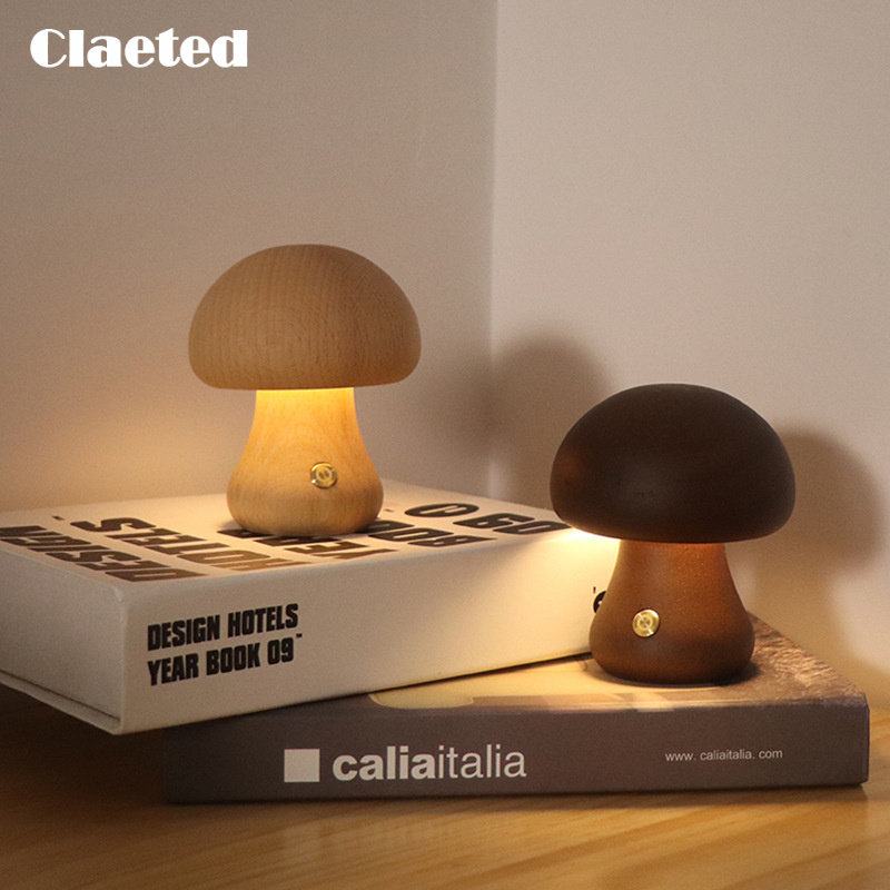 Mushroom Table Lamp - Claeted Wooden Mushroom Bedside Table Lamp