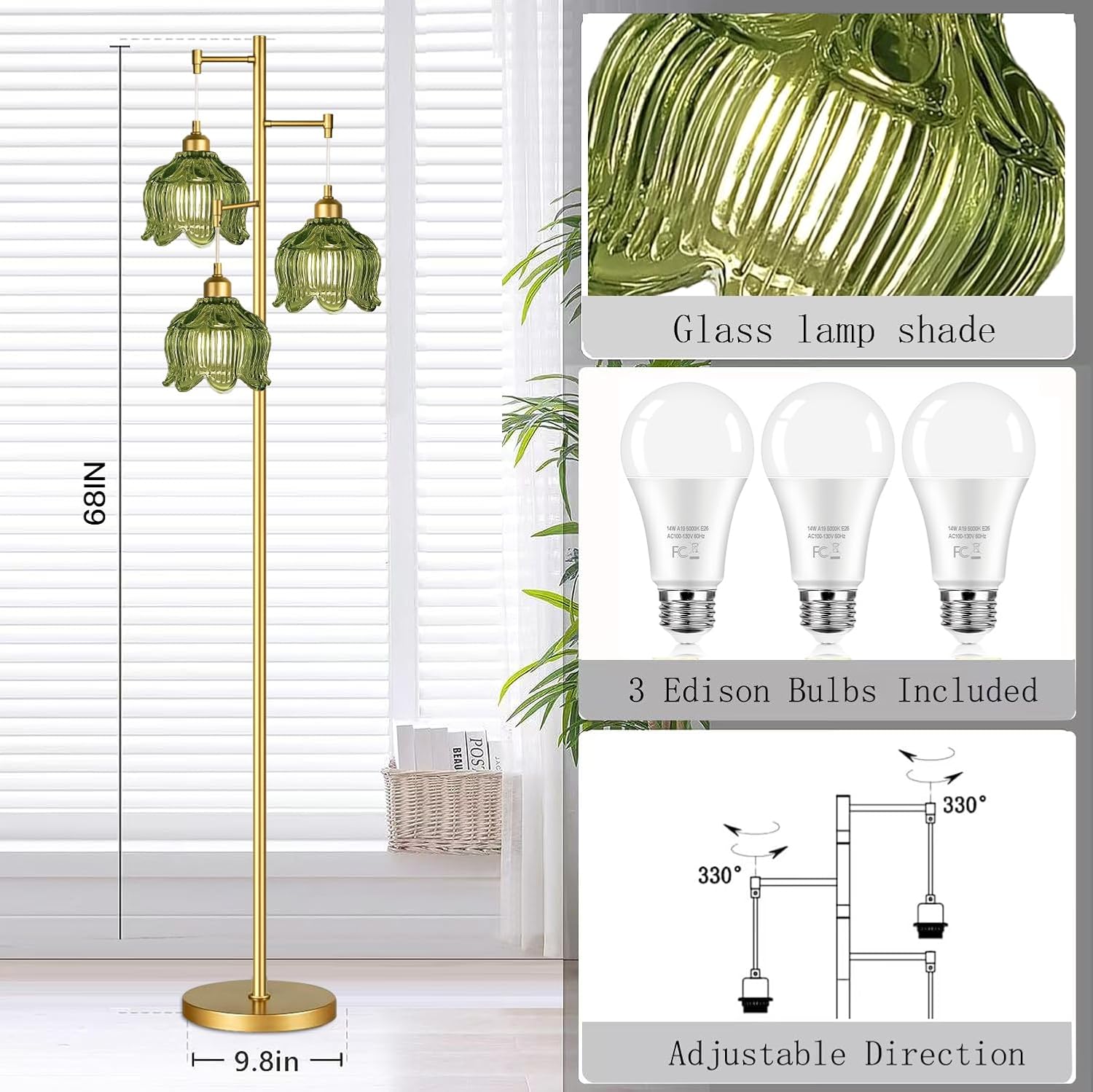Vintage Gold Glass Floor Lamp  - Lighting Decor reseña y precio