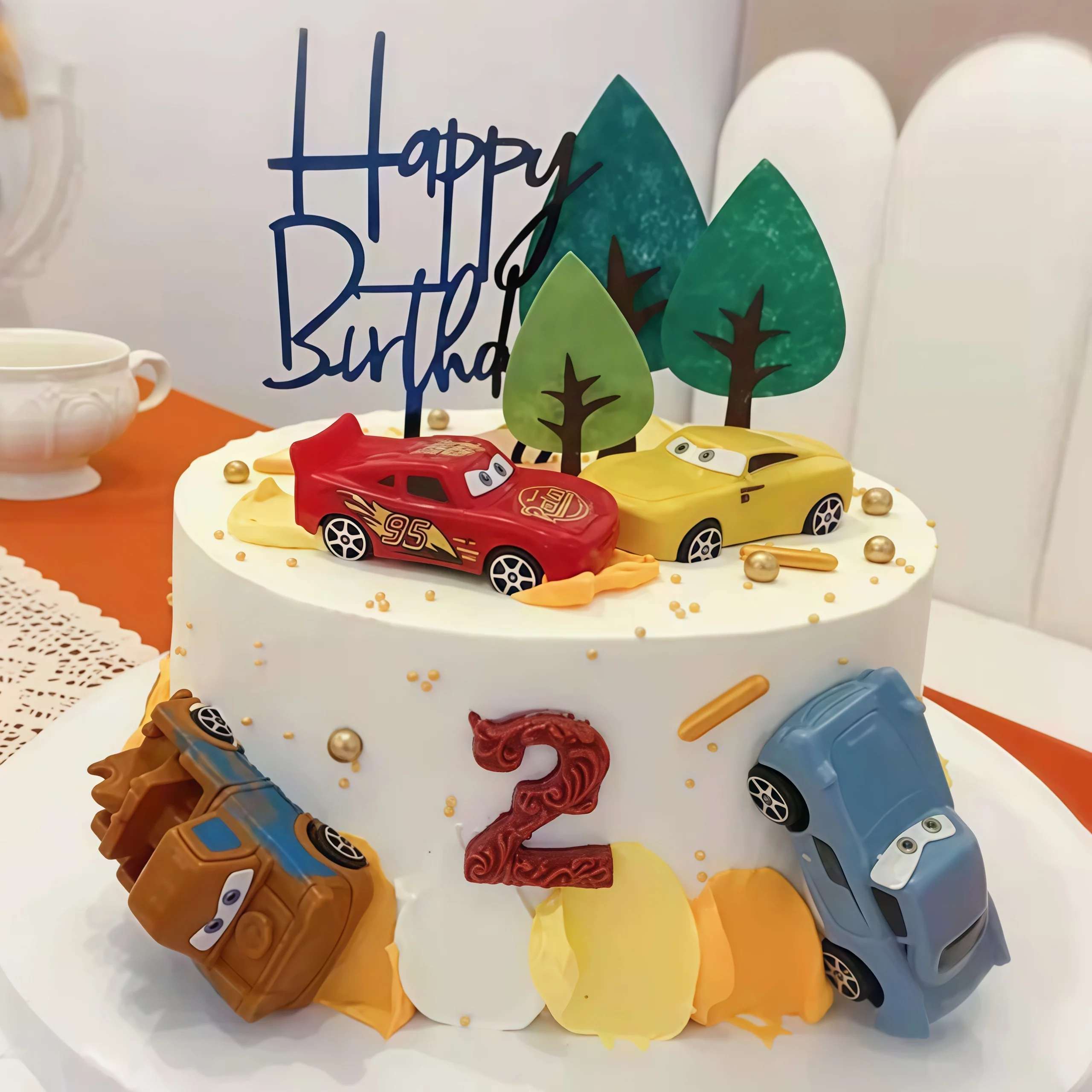 4pcs Lightning Cars Happy Birt - Lighting Mcqueen Birthday Decor reseña y precio