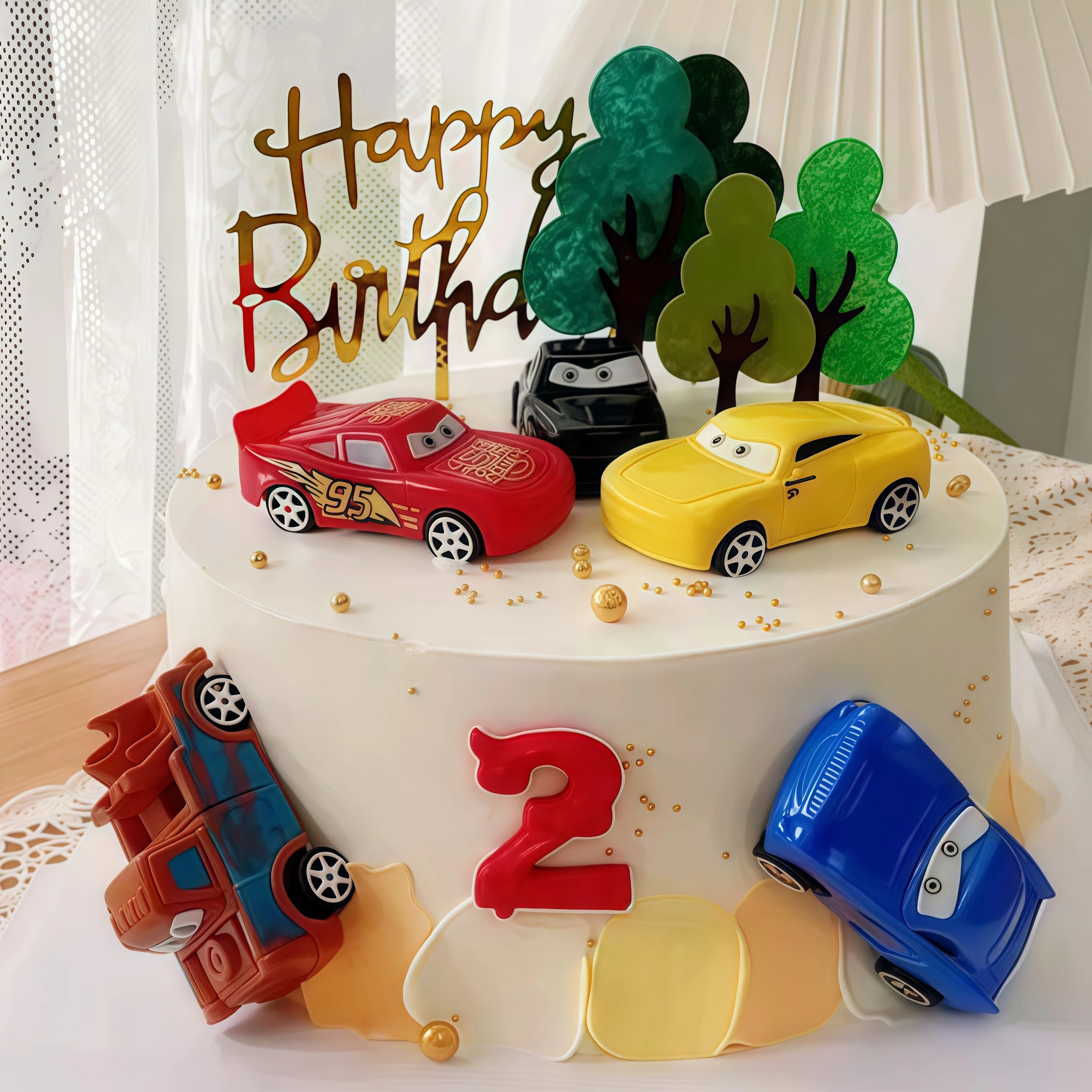 4pcs Lightning Cars Happy Birt - Lighting Mcqueen Birthday Decor reseña y precio