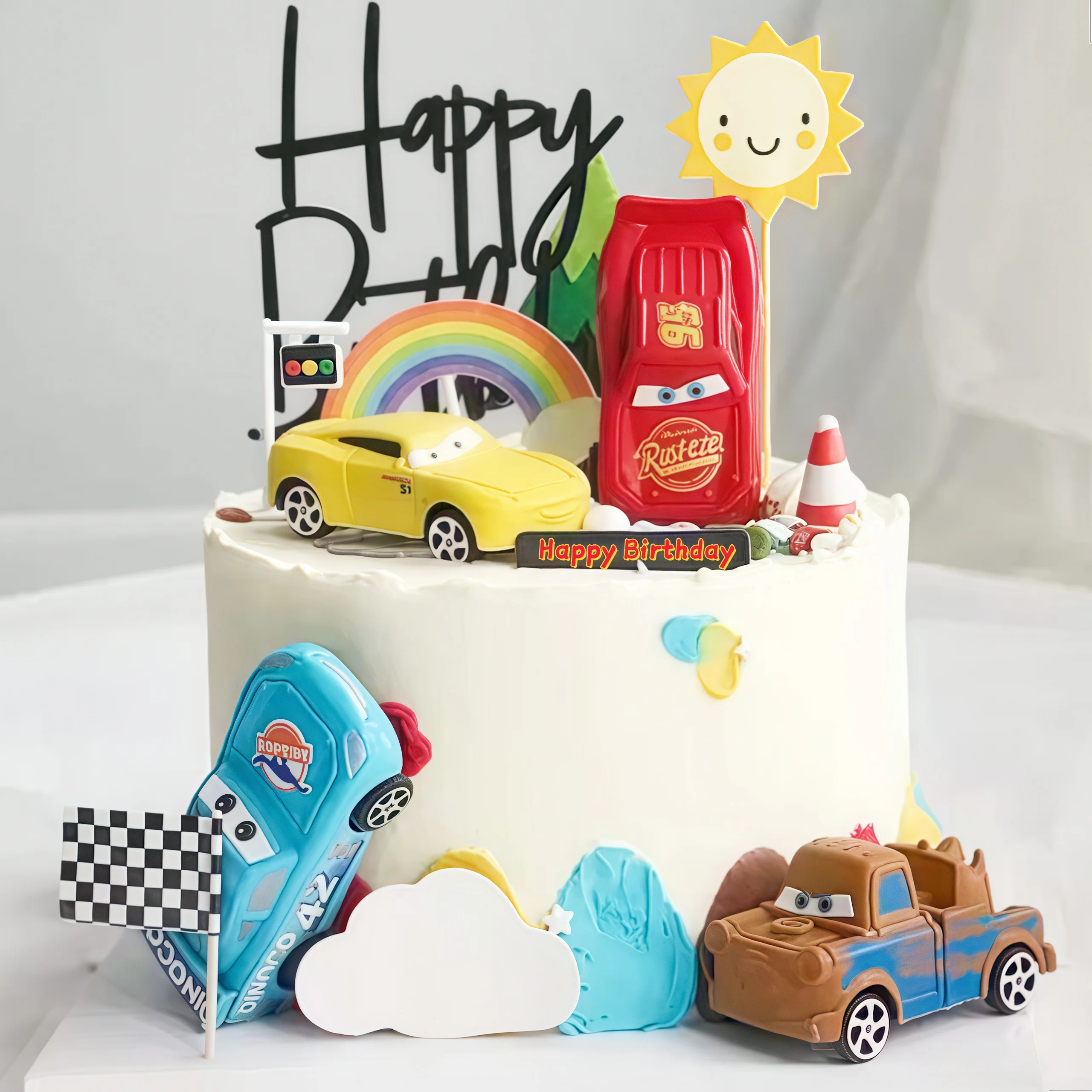 4pcs Lightning Cars Happy Birt - Lighting Mcqueen Birthday Decor reseña y precio