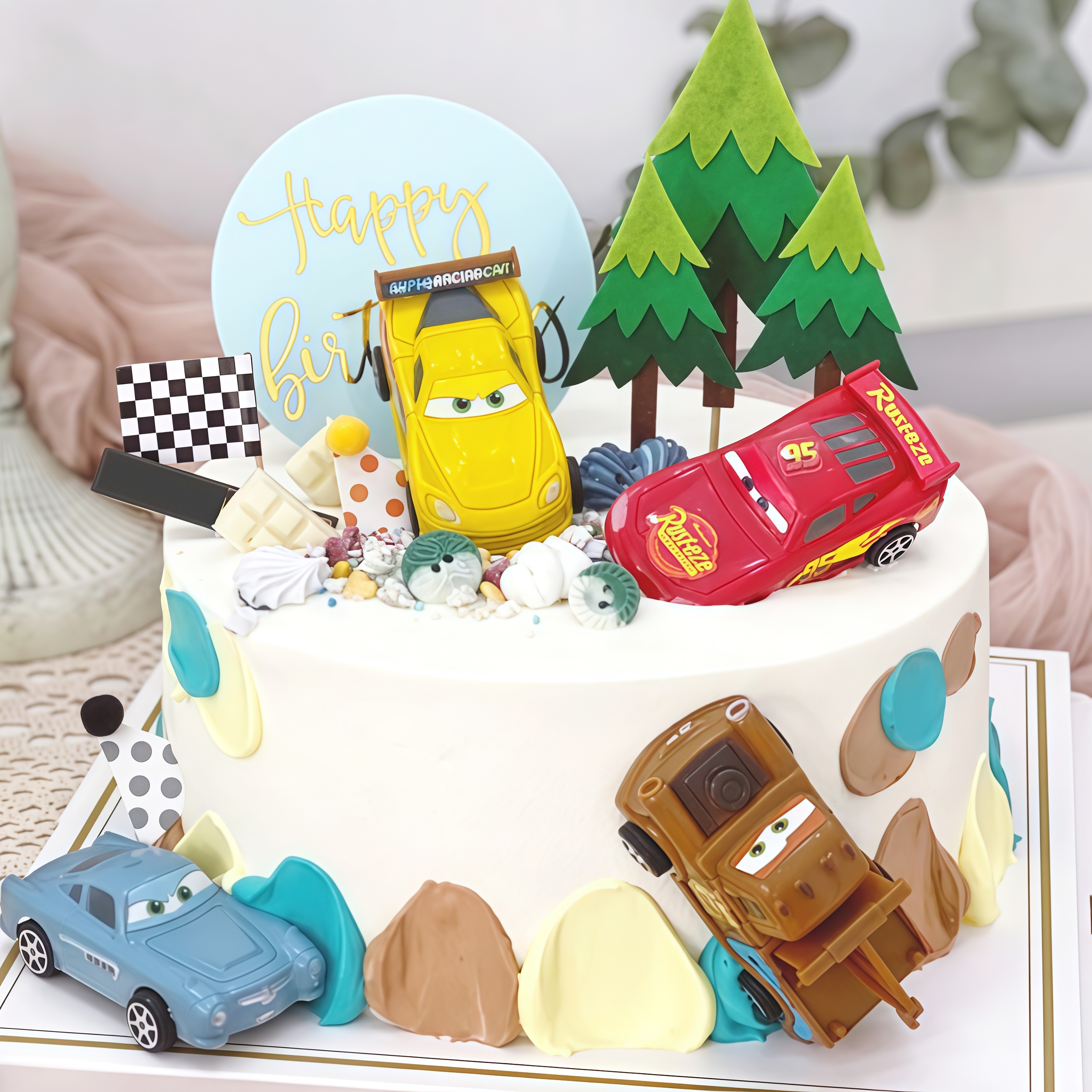 4pcs Lightning Cars Happy Birt - Lighting Mcqueen Birthday Decor reseña y precio
