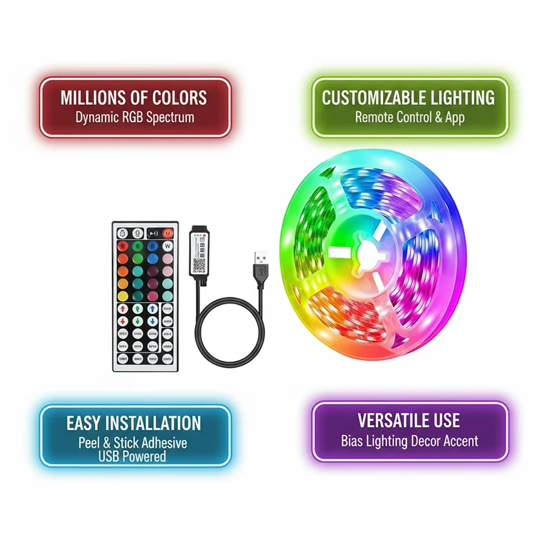 DC 5V USB LED Strip Lights APP - Room Decor Lighting Lamp reseña y precio