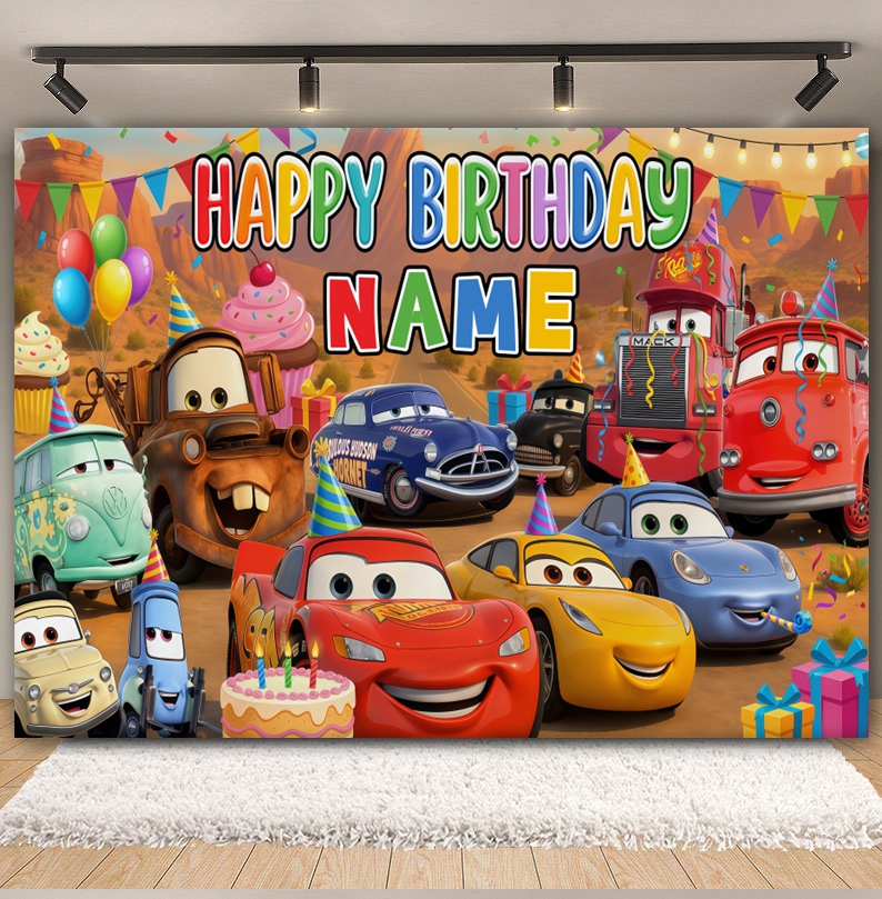 Disney Pixar Cars Custom Backd - Lighting Mcqueen Birthday Decor reseña y precio