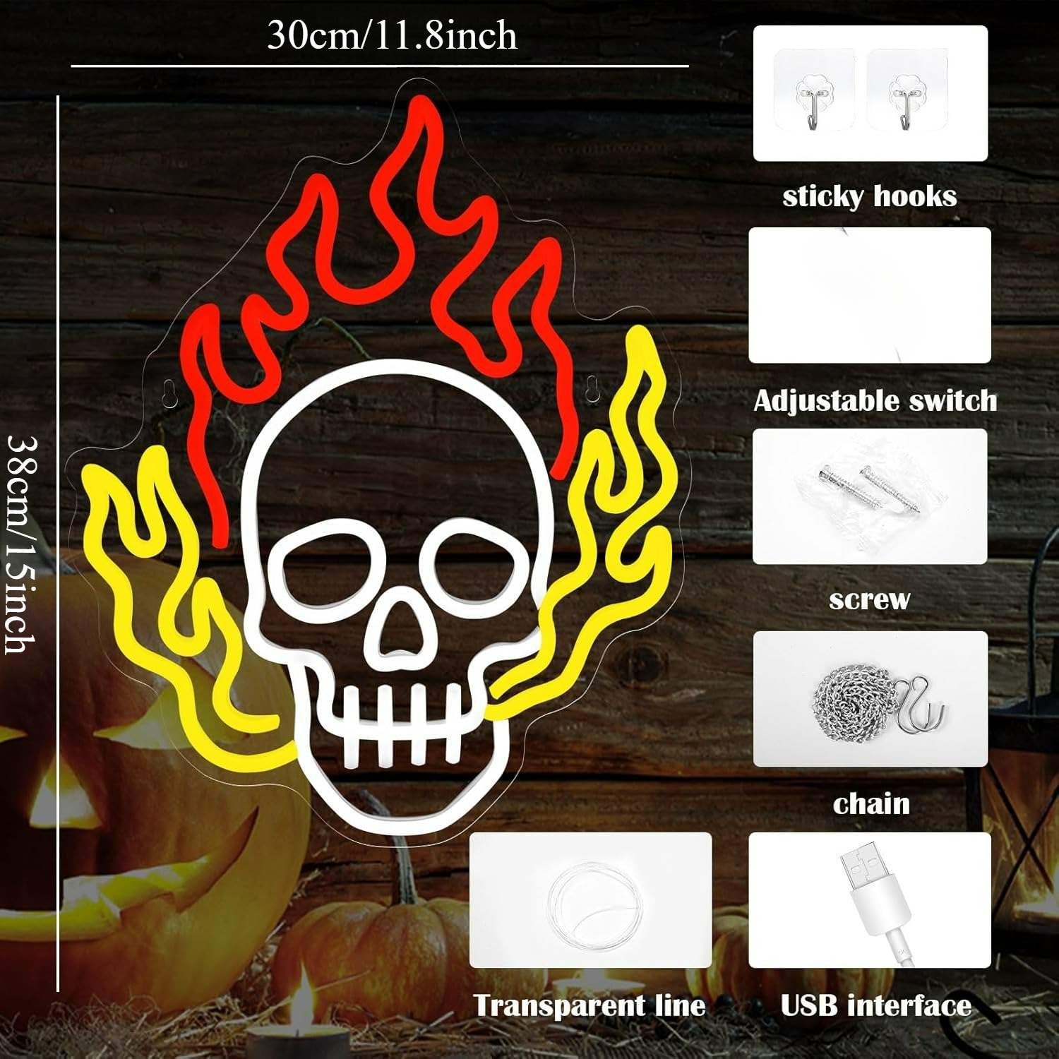 Gevbay Skull Neon Sign Hallowe - Home Decor Lighting Tricks reseña y precio
