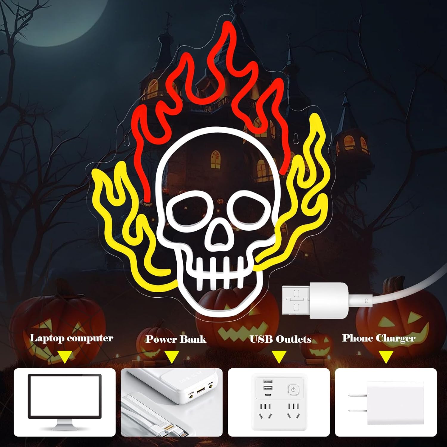 Gevbay Skull Neon Sign Hallowe - Home Decor Lighting Tricks reseña y precio