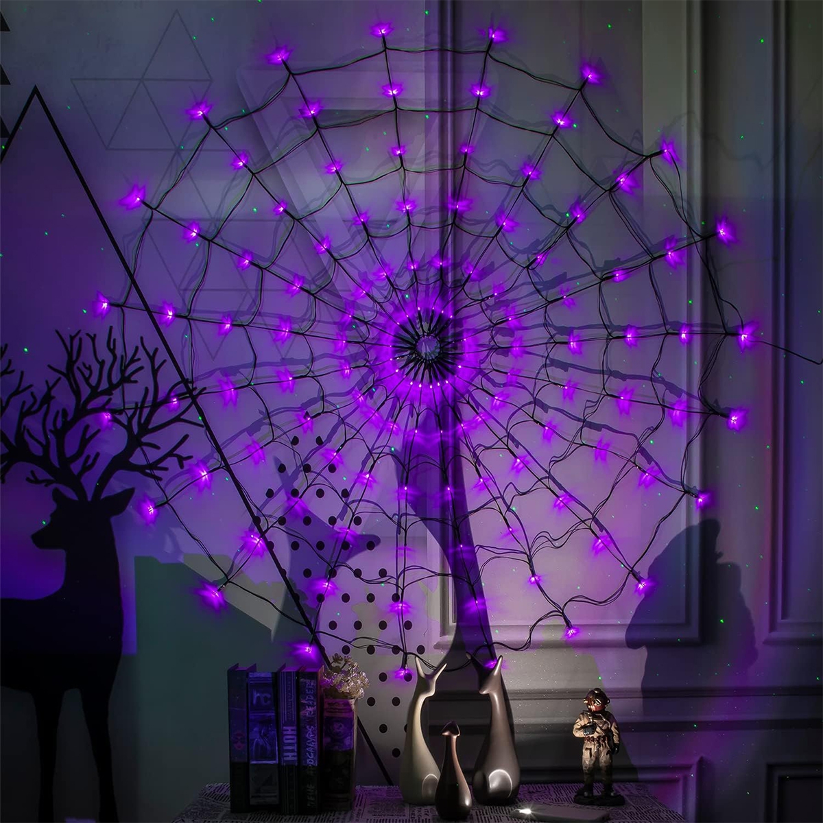Halloween Purple Spider Web St - Home Decor Lighting Tricks reseña y precio