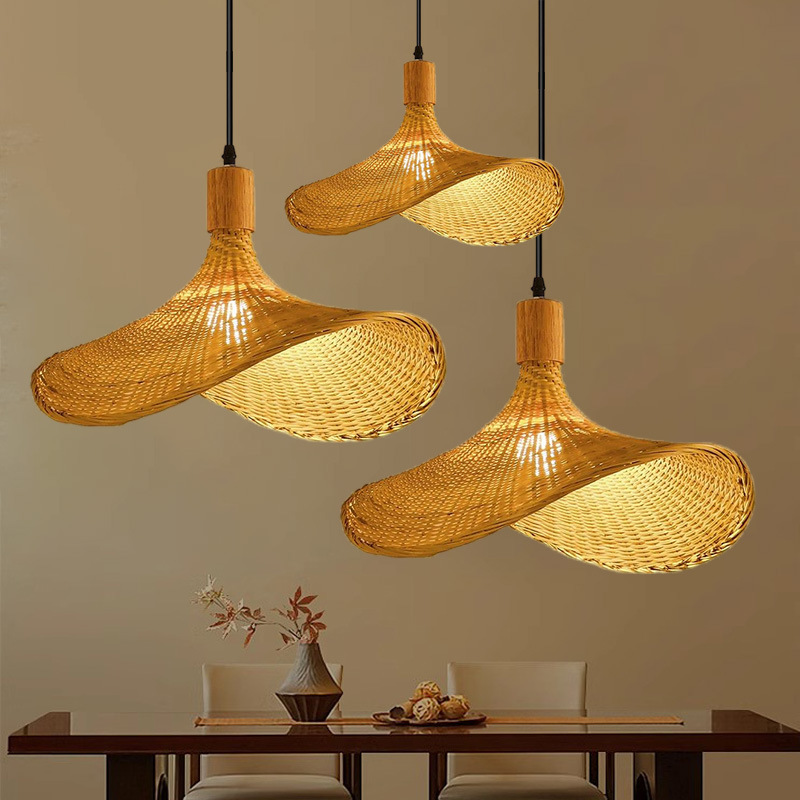 New Chinese Zen Bamboo Woven P - Lighting Decor Rentals reseña y precio