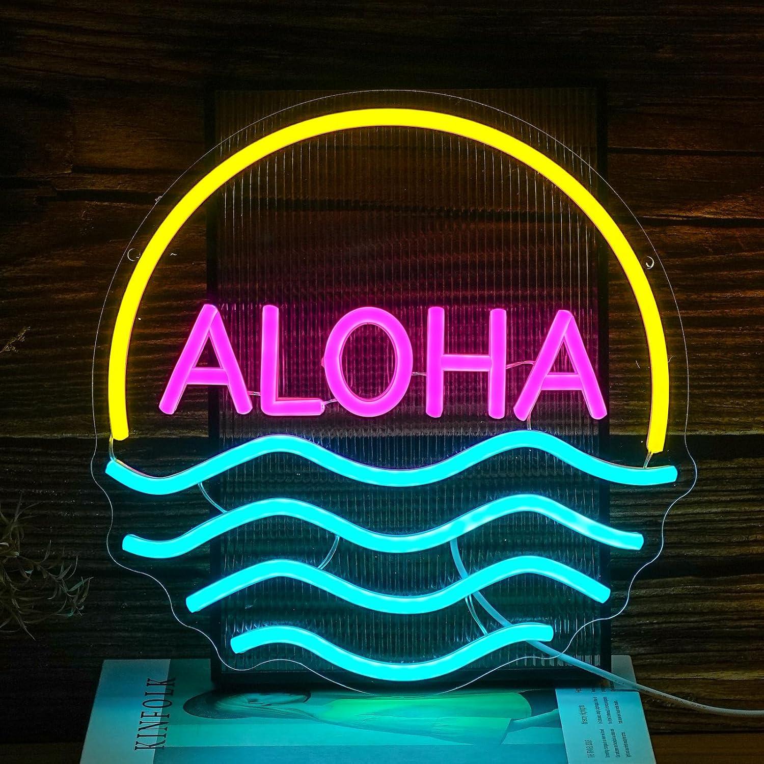Aloha Sunset Wave Neon Sign US - Lighting Decor Rentals reseña y precio