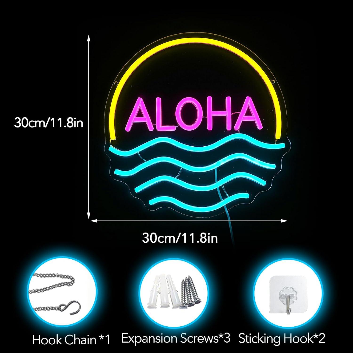 Aloha Sunset Wave Neon Sign US - Lighting Decor Rentals reseña y precio