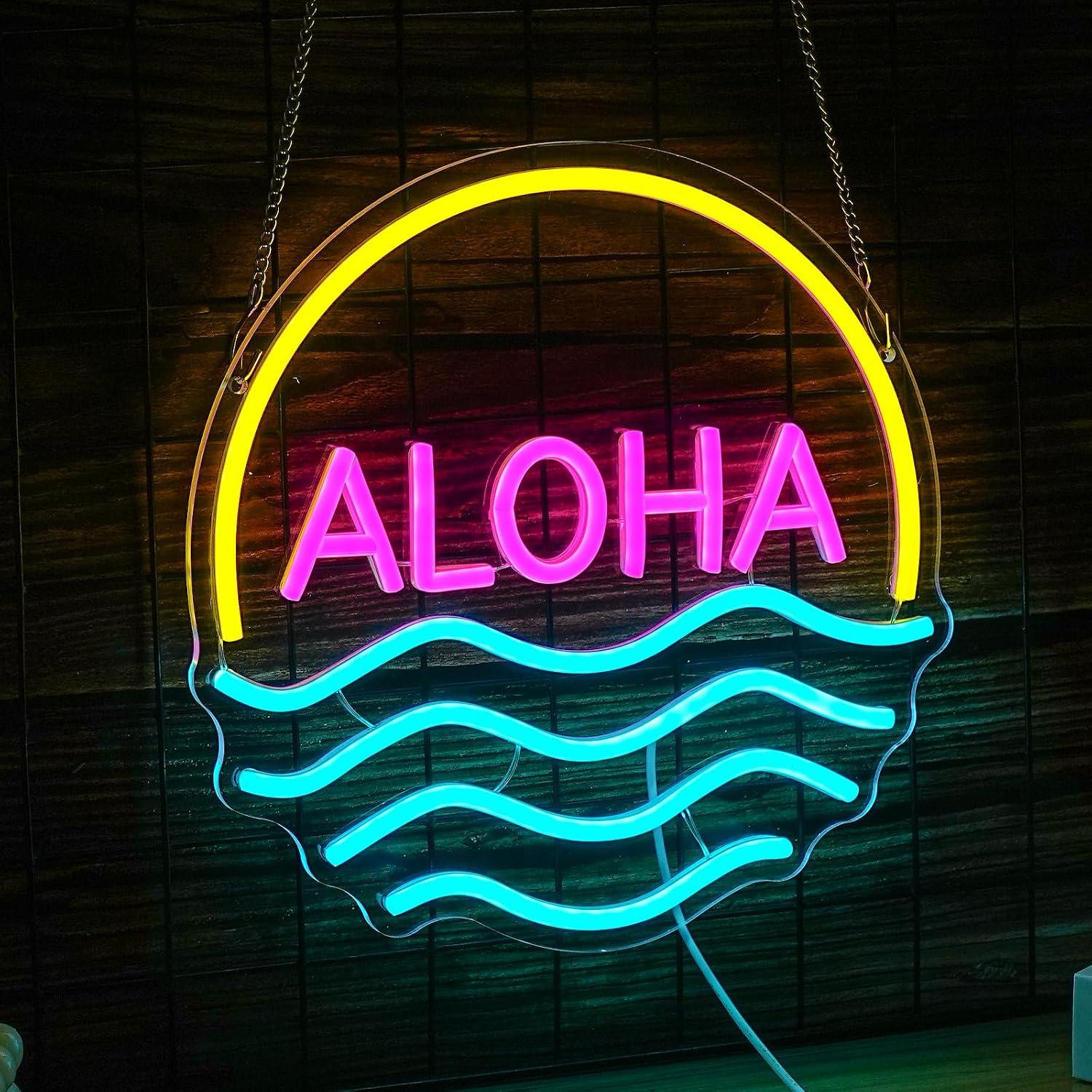 Aloha Sunset Wave Neon Sign US - Lighting Decor Rentals reseña y precio