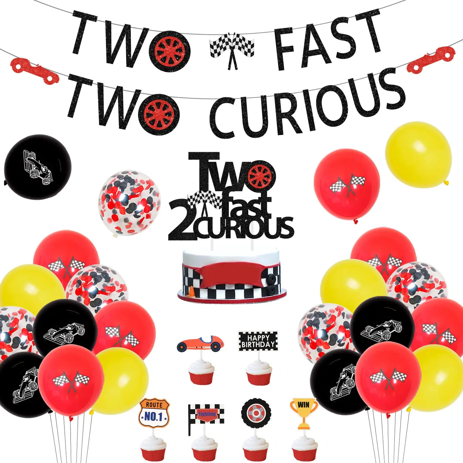 1Set Two Fast Curious Birthday - Lighting Mcqueen Birthday Decor reseña y precio