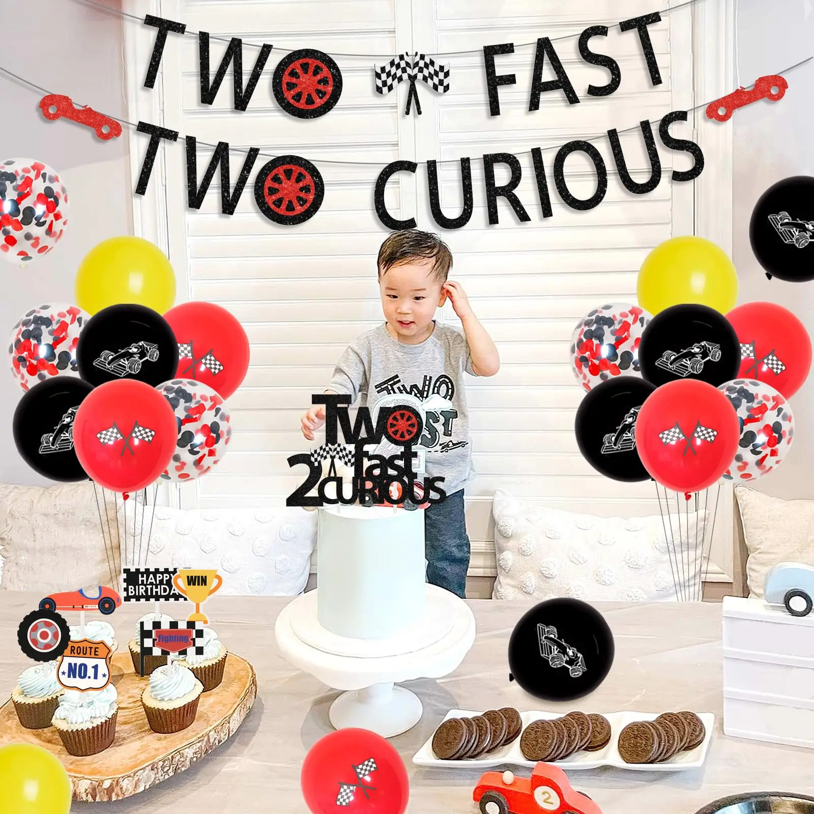 1Set Two Fast Curious Birthday - Lighting Mcqueen Birthday Decor reseña y precio