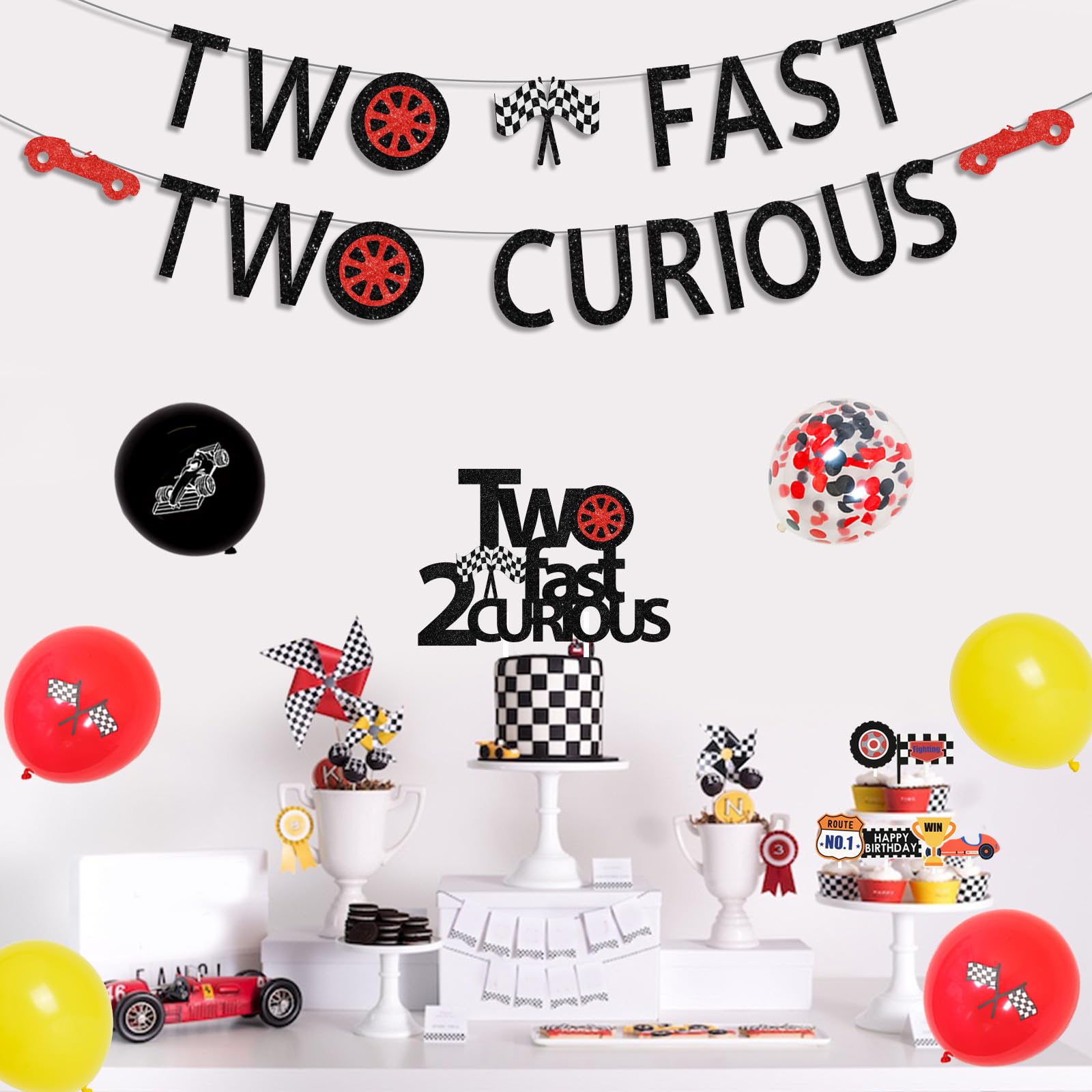 1Set Two Fast Curious Birthday - Lighting Mcqueen Birthday Decor reseña y precio
