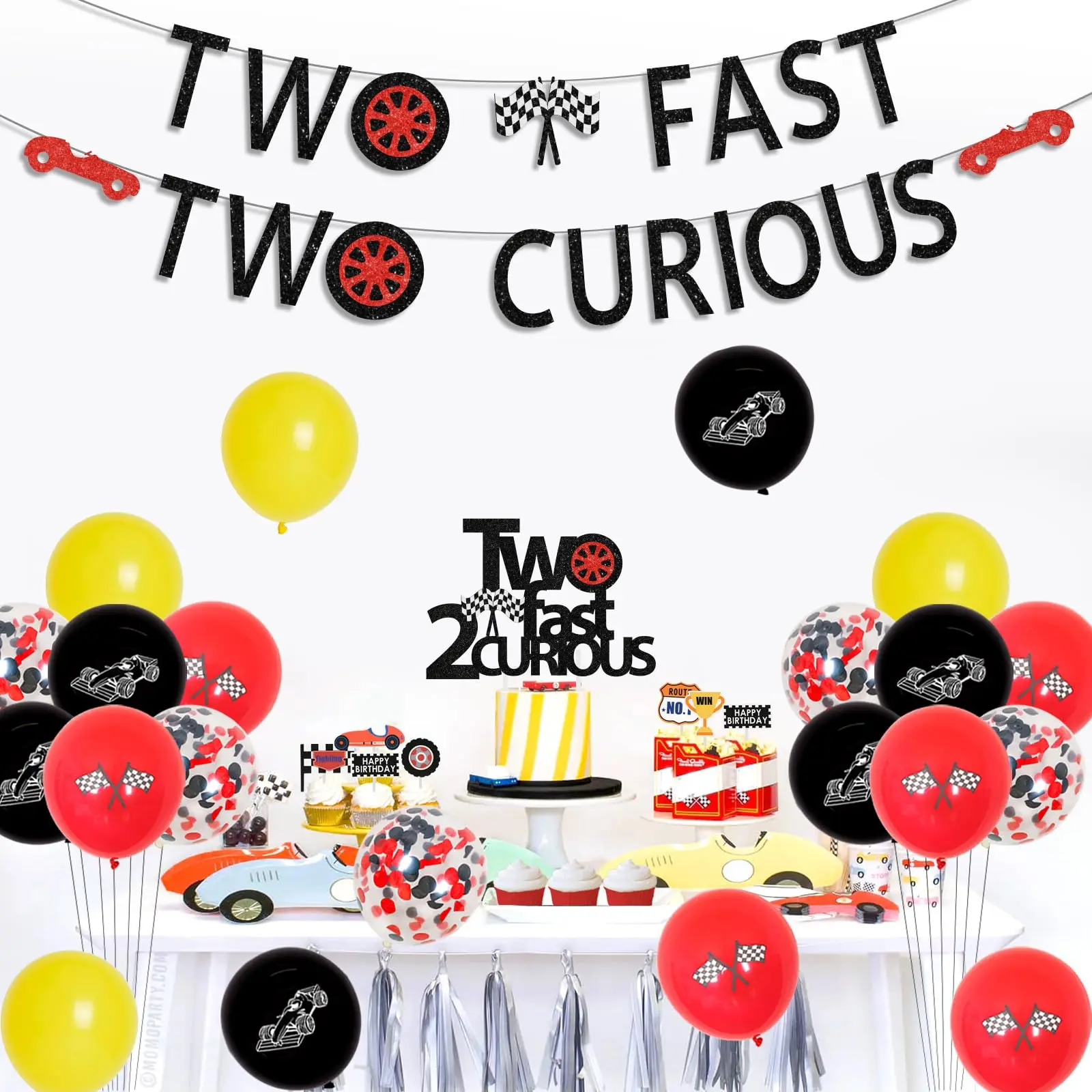 1Set Two Fast Curious Birthday - Lighting Mcqueen Birthday Decor reseña y precio