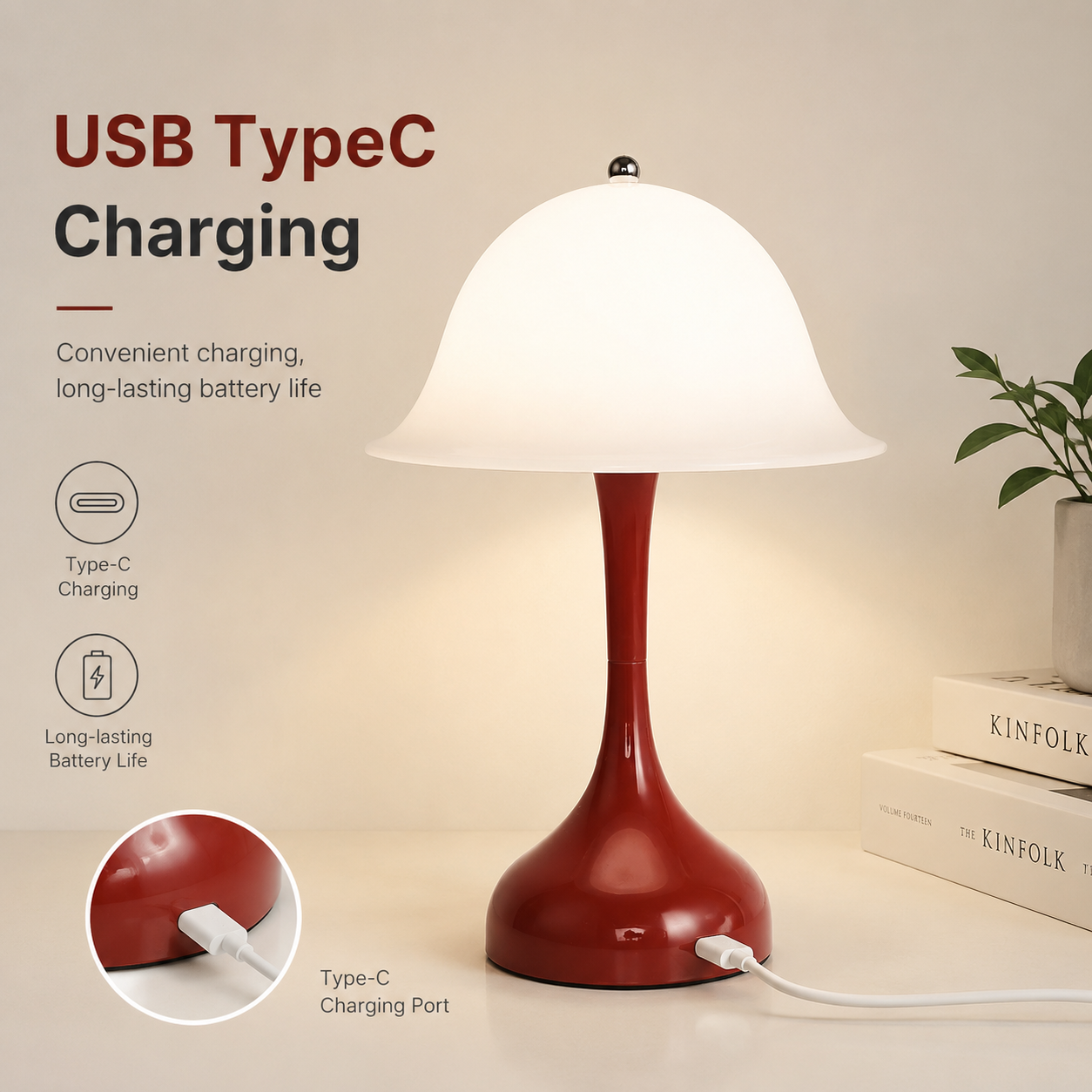 Desk Lamp LED Rechargeable Lig - Mushroom Table Lamp reseña y precio