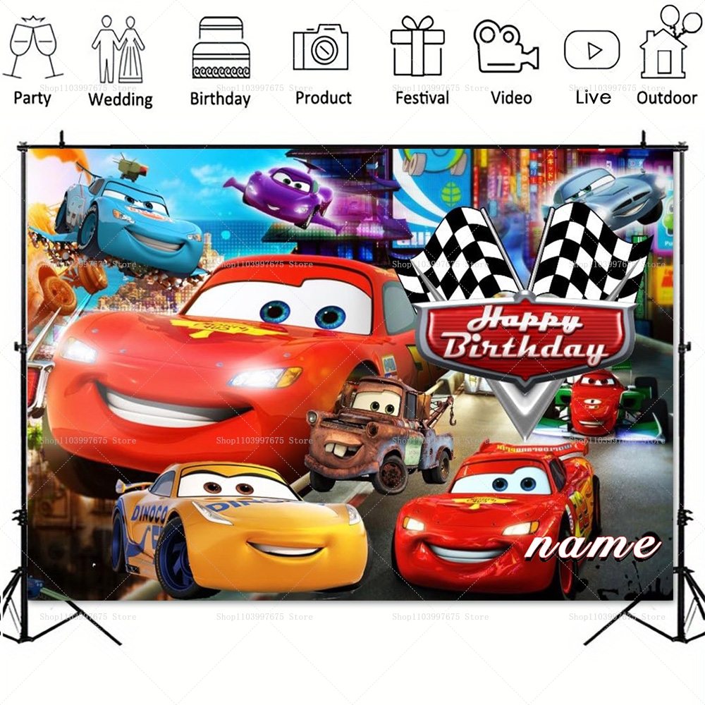 Lightning McQueen Backdrops Ch - Lighting Mcqueen Birthday Decor reseña y precio