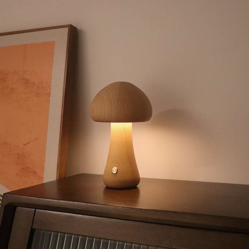 Claeted Wooden Mushroom Bedsid - Mushroom Table Lamp reseña y precio
