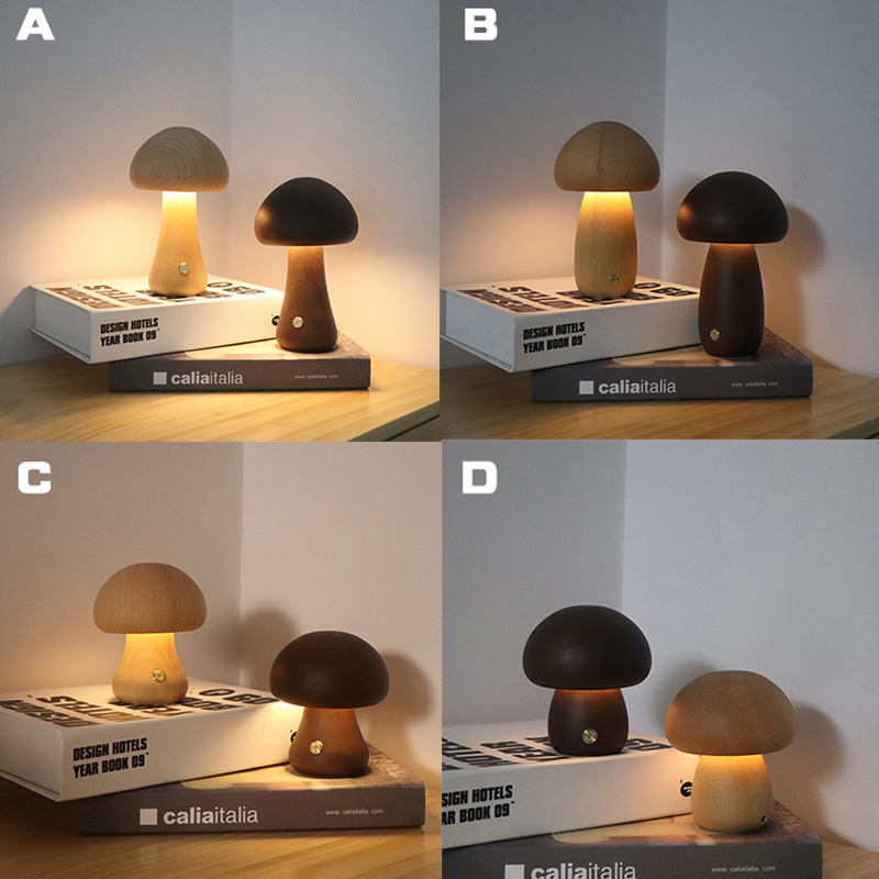 Claeted Wooden Mushroom Bedsid - Mushroom Table Lamp reseña y precio