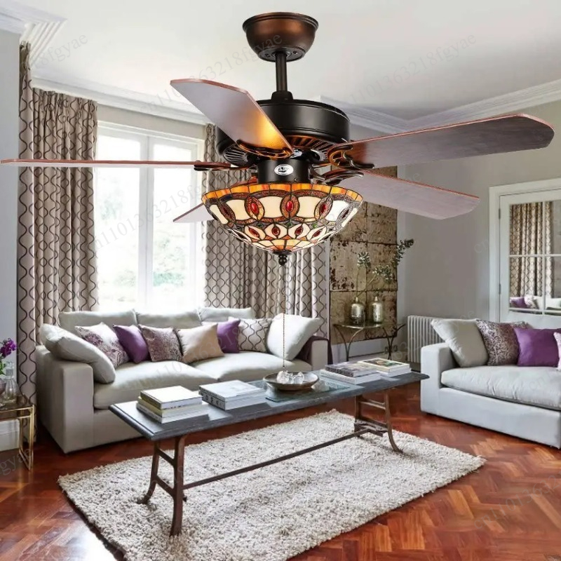 Tiffany Stained Glass Wood Cei - Decor Lighting Ceiling Fans reseña y precio