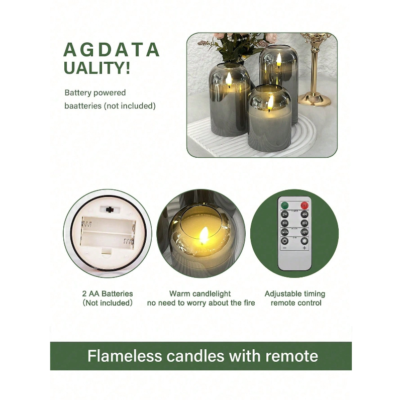 3 Pack Grey Flameless LED Cand - Lighting Decor reseña y precio