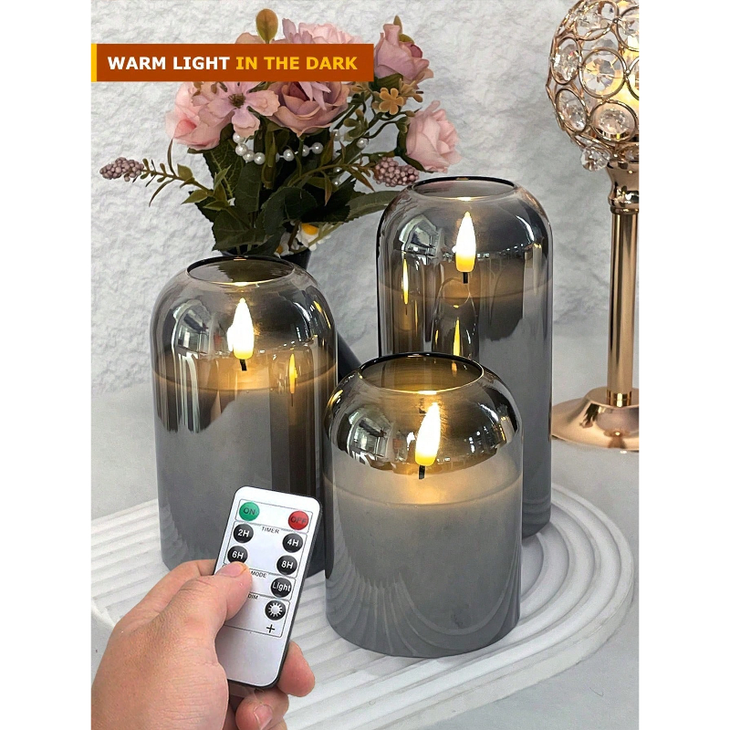 3 Pack Grey Flameless LED Cand - Lighting Decor reseña y precio